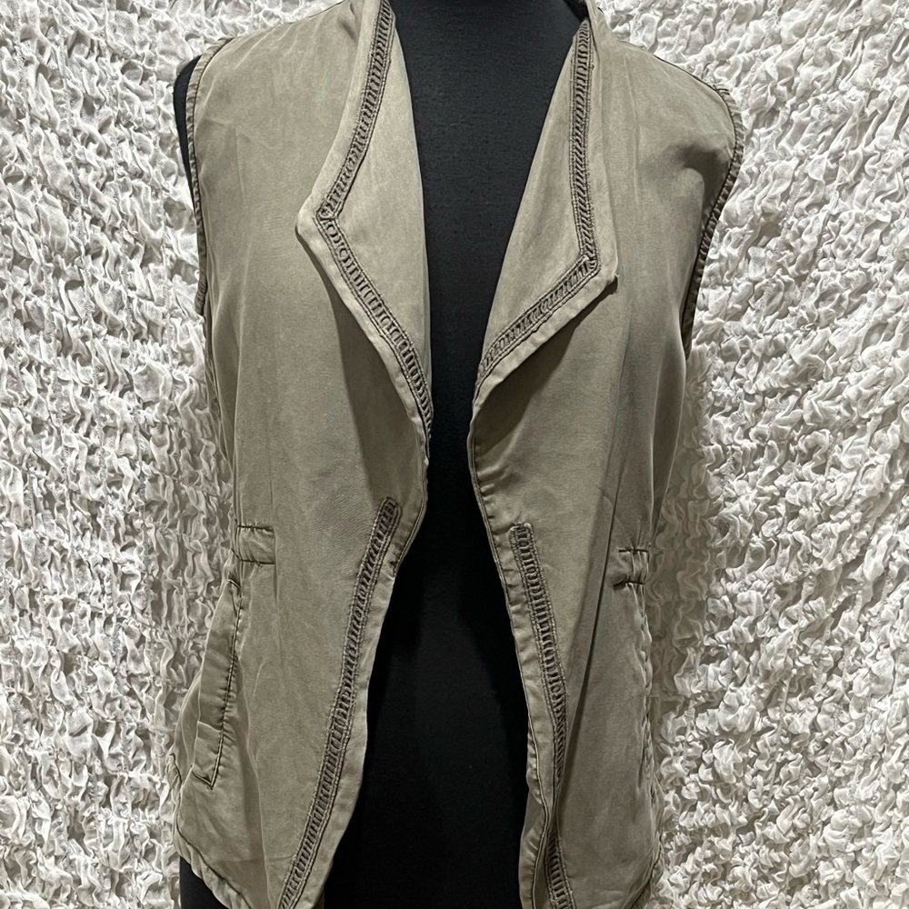 Max Jeans TENCEL DRAPE OPEN FRONT UTILITY OLIVE GREEN VEST WOMEN SIZE XS